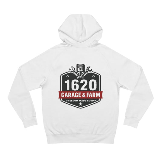 1620 Garage & Farm Hoodie — Vintage Mechanic Logo Pullover